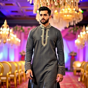 Designer Charcoal Grey Shalwar Kameez