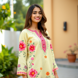 Floral Embroidered Cotton Kurti