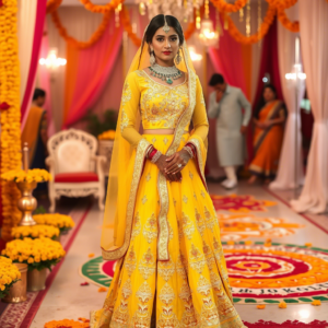 Bright Yellow Mehndi Lehenga